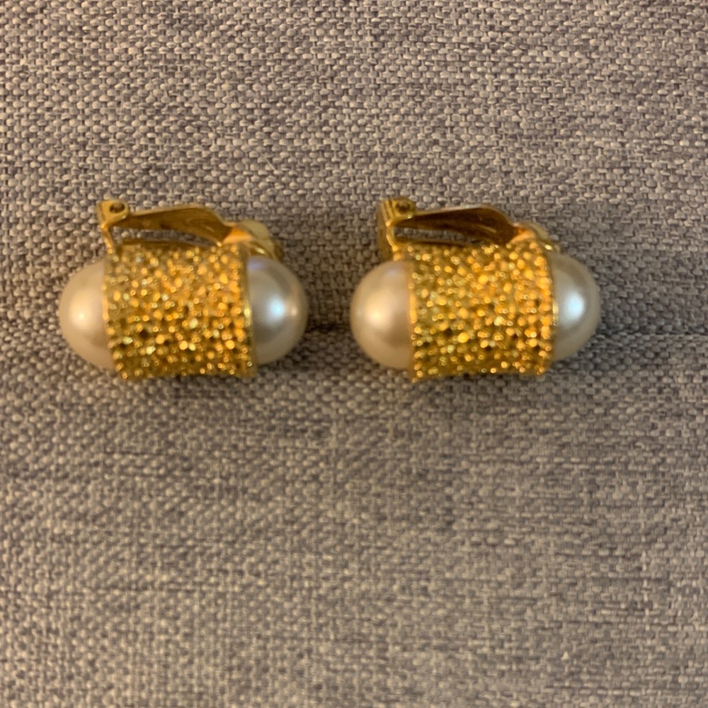 Elegant Gold and White Clip-On Earrings